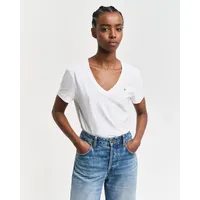 GANT T-Shirt mit geripptem V-Ausschnitt, Weiss, XXL