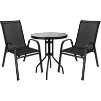 SPRINGOS Gartenmöbel-Set 2 Stühle Tisch - Schwarz