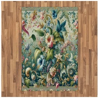 Teppich Flachgewebe Deko-Teppiche für das Wohn-,Schlaf-, und Essenszimmer, Abakuhaus, rechteckig, Dschungel Floral Blüte im mittelalterlichen Stil grün 120 cm x 180 cm