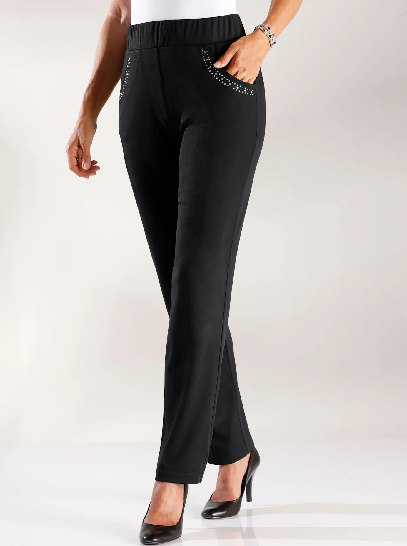 Schlupfhose CLASSIC BASICS, Damen, Gr. 23, Kurzgrößen, schwarz, 100% Polyester, unifarben, lang, Hosen Schlupfhose