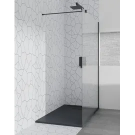 bad land SET Duschwanne 90x140 Rechteck Schwarz + Walk-In Dusche 140x195 Transparentes Glas