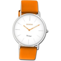 OOZOO Quarzuhr Oozoo Damen Armbanduhr Vintage Series, Damenuhr Lederarmband orange, rundes Gehäuse, groß (ca. 40mm) orange
