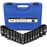 Anbull Schlagschrauber Nüsse Set, Langnuss set, 1/2 Zoll 16-teilig Impact Socket Set,10mm-32mm Antrieb Sechskant Nüsse,CR-v Material