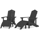 vidaXL Adirondack-Gartenstühle 2 Stk. mit Hockern HDPE Weiß