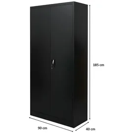 Proregal Flügeltürenschrank ELEPHANT HxBxT 185x90x40cm | 4 Fachböden Schwarz Metall, 90x185x40 cm, Arbeitszimmer, Aktenschränke
