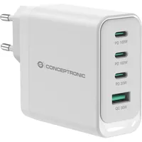 Conceptronic Ladegerät 4Port 100W 3xUSB-C 1xUSB-A weiß