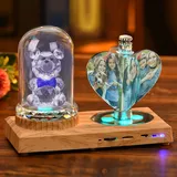 Angry Egg Boy Personalisiertes Kristall Rotation Fotorahmen mit Rosen, Kristall mit Farbdruck Foto, Desktop-Dekoration, Geschenk mit Bluetooth-Drehlautsprecher, Geschenke zum Kindergeburtstag
