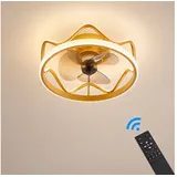 Euroton Deckenventilator Deckenventilator mit LED Beleuchtung Deckenleuchte mit Fernbedienung, 20 cm Durchmesser, Inkl Fernbedienung goldfarben