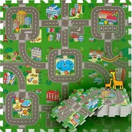 Tectake tectake® Puzzlematte Mycity 9-teilig, mit Stadt- und Straßenmotiv 90,5 x 90,5 cm Bunt