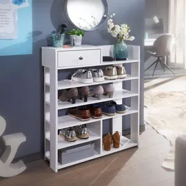 FineBuy Schuhregal 75 x 92,5 x 24 cm mit Schublade weiß