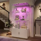 Glasvitrine, Transparente Sammlervitrine Mit Beleuchtung Und Verstecktem Stauraum – 4 Ebenen – Weiß