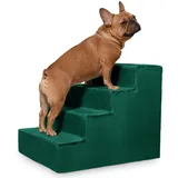 VELORA H&L Hundetreppe 4 Stufen Dunkelgrün - Stabile Holzkonstruktion mit Veloursbezug, rutschfeste Hundetreppe für Sofa und Bett, Haustiertreppe für Hunde und Katzen, Belastbar bis 80 kg