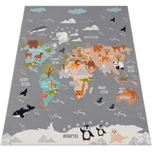 Paco Home Teppich Kinderzimmer Kinderteppich Tier Welt Motiv rutschfest Grau Blau Braun, 160x220 cm