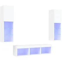 vidaXL 5-tlg. Wohnwand mit LED-Beleuchtung Weiß Holzwerkstoff