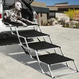 CJYMMFAN Extra Breit Hunderampe Auto Klappbar,Hundetreppe für Große Hunde Bis Zu 125 Kg, Premium Aluminium Hundeleiter Mit Rutschfester Oberfläche, Faltbar Hundetreppe für Auto, Lastwagen Und SUV