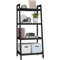 Leiterregal Bambus Bücherregal Badezimmer Schwarz 4 Ablagen (99cm H)