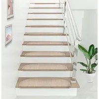 [en.casa] Stufenmatte 15er Set Halbrund 65 x 24 cm Treppenmatte Treppenschoner Treppenschutz Selbstklebend Beige