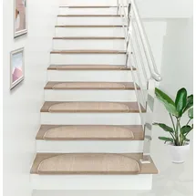 [en.casa] Stufenmatte 15er Set Halbrund 65 x 24 cm Treppenmatte Treppenschoner Treppenschutz Selbstklebend Beige