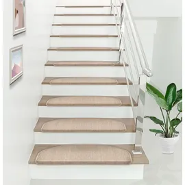 [en.casa] Stufenmatte 15er Set Halbrund 65 x 24 cm Treppenmatte Treppenschoner Treppenschutz Selbstklebend Beige