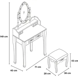 Home Deluxe ROSY - Weiß: - 149 x 71 x 40 cm, 10 LED ́s wählbar zwischen 3 Lichtfarben, steuerbar über Touchbutton I Kosmetiktisch - UP Tisch