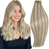 RUNATURE Echthaar Tressen Zum Einnähen Blond Highlights 55cm Tressen Echthaar Lang Menschliches Haar 100g Echthaar Tressen Extensions Aschbraun mit Platinblond 100g #8P60