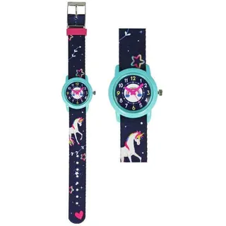 Kinder Armbanduhr Einhorn dunkelblau/türkis mit Textilarmband