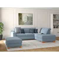 sit&more Ecksofa SIT & MORE "Dundee L-Form", blau (hellblau), B:263cm H:86cm T:219cm, Sofas, Ecksofa, mit Federkern und Massivholzfüßen, wahlweise mit Kopfteilverstellung