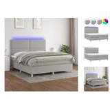 vidaXL Boxspringbett mit Matratze & LED Hellgrau 180x200 cm Stoff