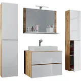 VCM Lendas XL 5-tlg. honig-eiche/weiß Waschbecken 60 cm