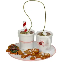 Christbaumschmuck 7,6cm Keramik Weihnachtsgedeck Figur Handbemalt & mit Glitzer Weihnachtsbaum Anhänger Weihnachten Weihnachtsbaumschmuck Gebäck Weiß