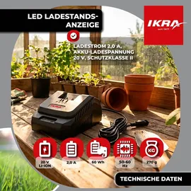 IKRA 20V Akku Schnellladegerät Ladestation mit LED Anzeige
