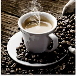 Artland Glasbild »Heißer Kaffee - dampfender Kaffee«, Getränke, (1 St.) Artland Farbe Bild(er): braun