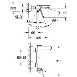 Grohe Plus chrom, Laminarstrahlregler, Wandmontage