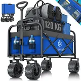 Kesser KESSER® Bollerwagen faltbar mit Breite Reifen Handwagen Transportkarre Gerätewagen inkl. 2 Netztaschen klappbar Kunststoff-Reifen bis 120 kg Tragkraft Transportwagen Gartenanhänger