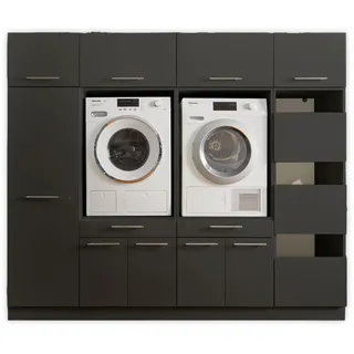 laundreezy 2X Waschmaschinenschrank, Wäscheschrank, Mehrzweckschrank und 4X Schrankaufsatz, Anthrazit - Waschmaschinen-Überbauschrank TÜV-Zertifiziert mit viel Stauraum - 235 cm