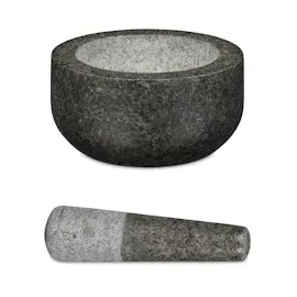 Relaxdays Granit Mörser mit Stößel, robust & langlebig, Gewürze, Kräuter, polierter Steinmörser, Ø 16 cm, 400 ml, grau