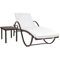 vidaXL Gartenliege Sonnenliege mit Auflage & Tisch Poly Rattan Braun, 3 St. braun