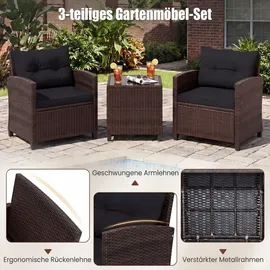 Costway Rattanmöbel Set 3-tlg. Schwarz/Braun