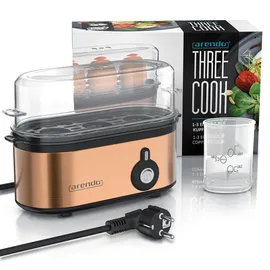 Arendo Eierkocher 3-fach, 210 W, Edelstahl, Härtegrad einstellbar, für 1-3 Eier, Kupfer