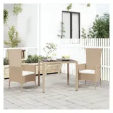 vidaXL Gartentisch mit Glasplatte Beige Poly Rattan & Hartglas