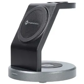 forcell Wireless drahtloses Ladegerät 3in1 15W Solid Mag Charger Unterstützung MagSafe Schwarz - Schwarz