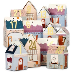 PAPIERDRACHEN befüllbarer Adventskalender DIY Adventskalender zum Basteln und Befüllen – Häuser Set grün