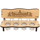 Geschenkissimo Feuerwehr Geschenk Brandlöscher Schnaps - Schnapsbank aus Erlenholz mit 4 Gläsern, 24 cm, lustiges Durstlöscher Geschenk für Feuerwehrmänner, Geschenkideen
