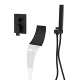 Wasserfall Armatur - Wandmontage Duscharmatur mit Handbrause - Bad Duschsystem Mischbatterie - Messing - Schwarz