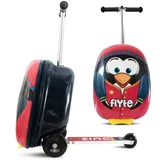 Flyte Scooter Koffer - 2-in-1, 45 cm Reisekoffer Kinder, 25 Liter Fassungsvermögen Kinderkoffer Handgepäck, Reisetasche Kinder mit Rollen, Hartschalenkoffer Kinderreisetasche - Perry der Pinguin