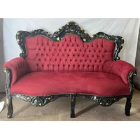 Casa Padrino Barock 2er Samt Sofa Bordeauxrot / Schwarz / Gold - Barock Möbel