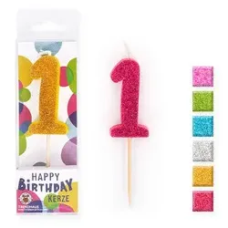 Geburtstagskerze Zahl 1 sortiert BIRTHDAY FUN 957696 Mini Glitter