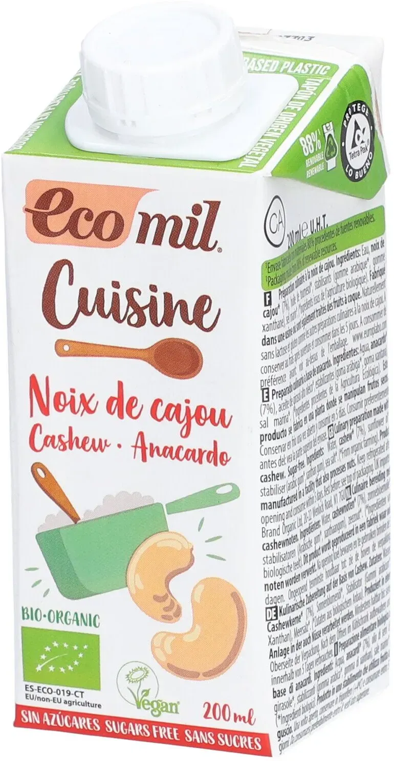 Ecomil Cuisine Cashew zonder Suiker 200 ml Melk