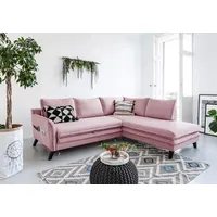 MIUFORM Charming Charlie - Ecksofa mit Bettfunktion und Bettkasten L-FORM RECHTS - 234x200cm - Puderrosa - Sofa Schlafsofa Couch - Rosa