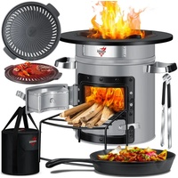 KESSER KESSER® Raketenofen Inkl. Grillpfanne aus Gusseisen mit Tragetasche, Dutch Oven BBQ Rakete Holzofen Camping Campingkocher Campinggrill, Edelstahl